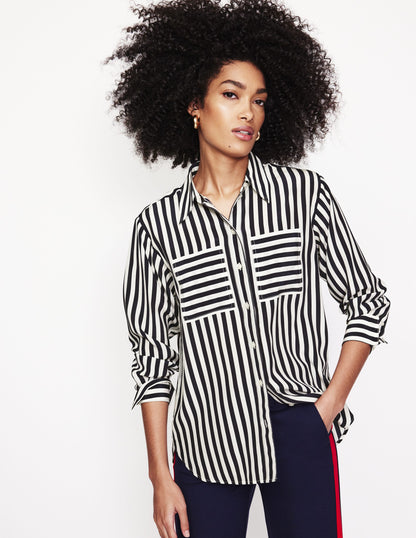 Connie Relaxed Silk Shirt-Navy Stripe