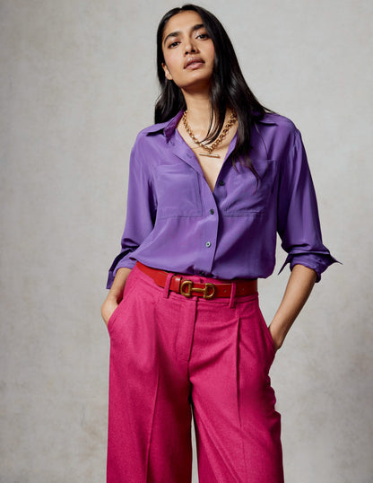 Connie Relaxed Silk Shirt-Royal Purple