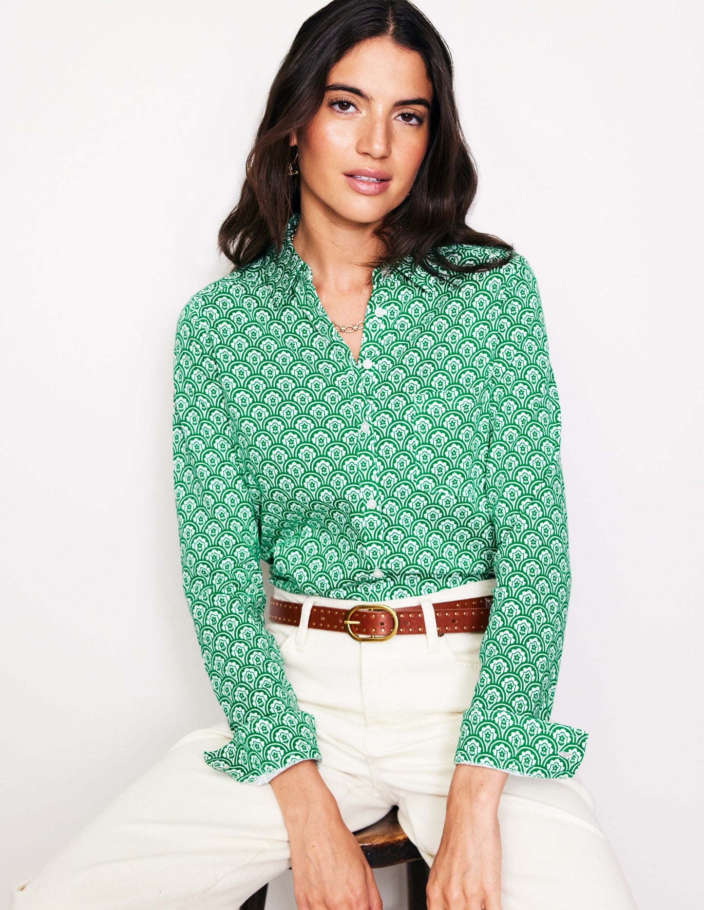 Amelia Jersey Shirt-Green, Trellis Pop