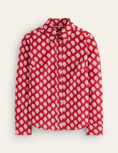 Sienna Cord Shirt-Rythmic Red, Ornate Stamp