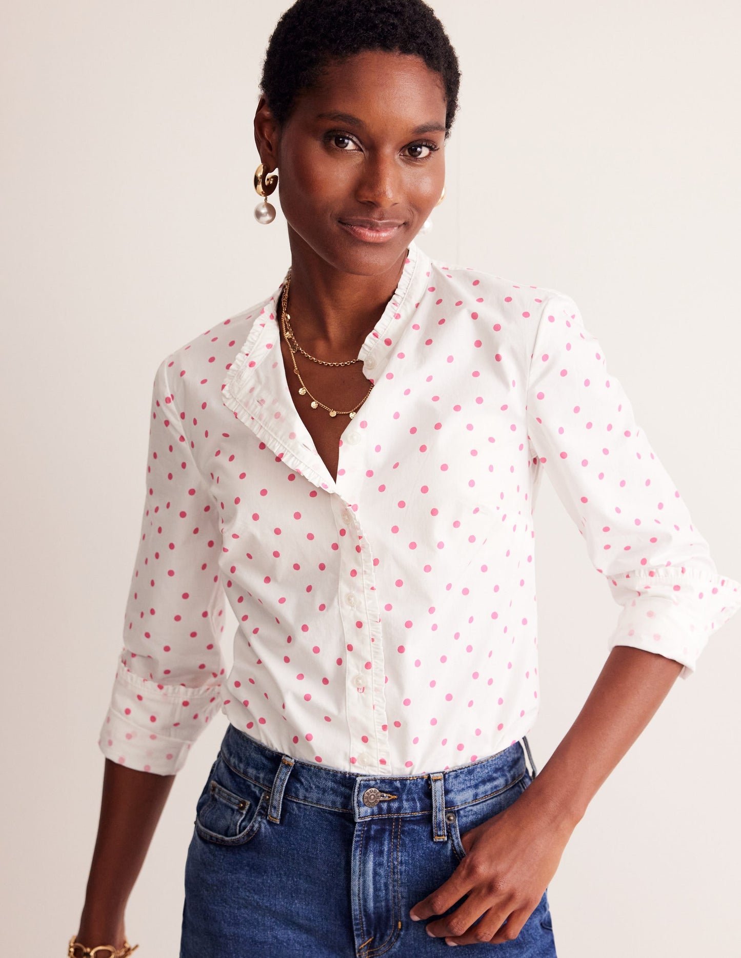 Phoebe Shirt-Ivory, Party Pink Spot