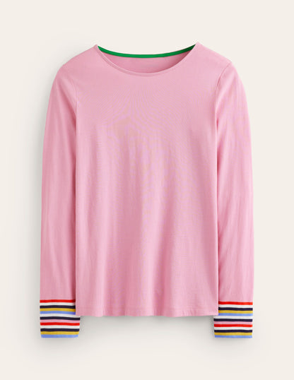 Supersoft Crew Neck Top-Orchid Pink Multi Cuff Stripe