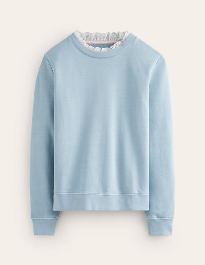 Broderie Trim Sweatshirt-Sky Blue