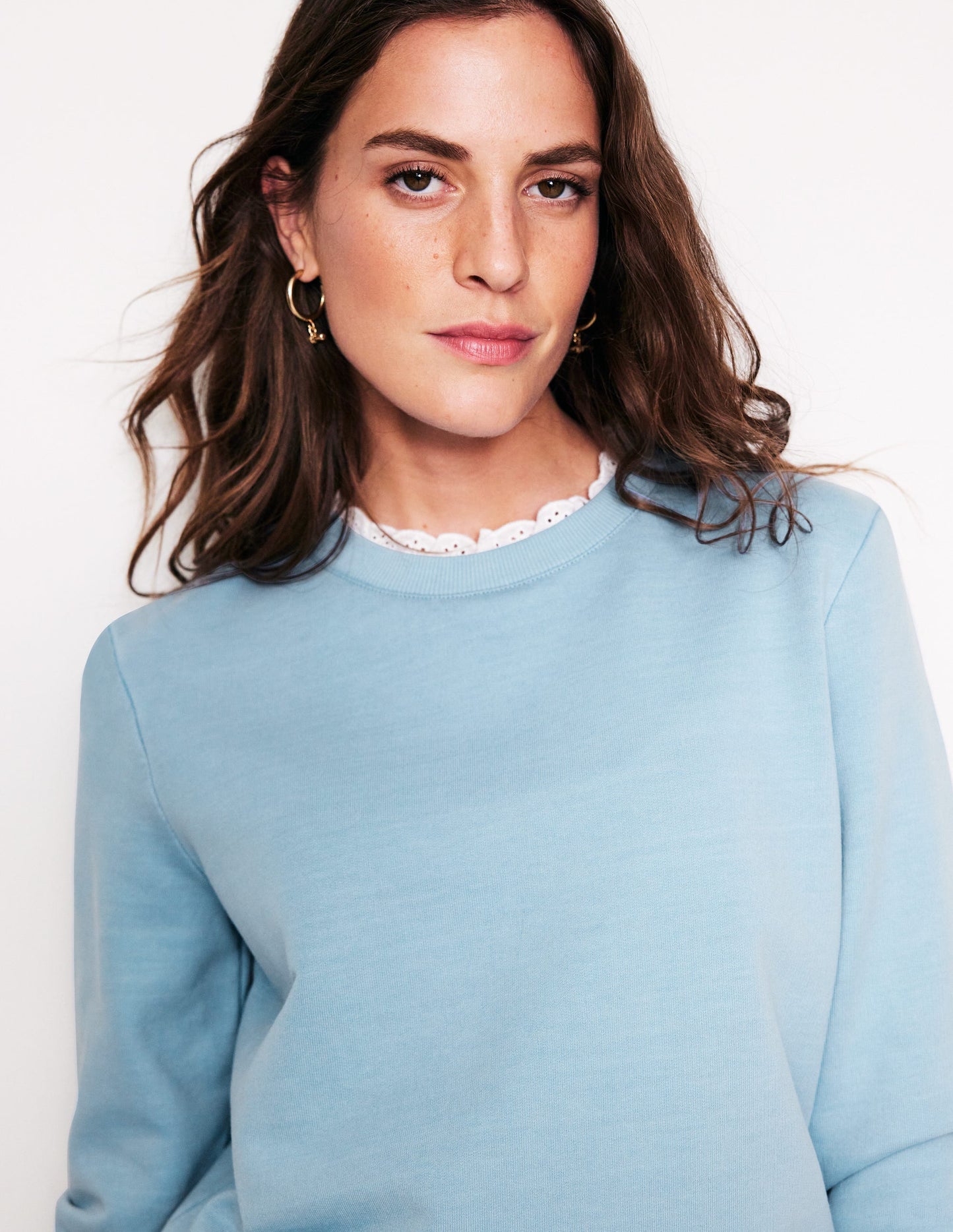 Broderie Trim Sweatshirt-Sky Blue