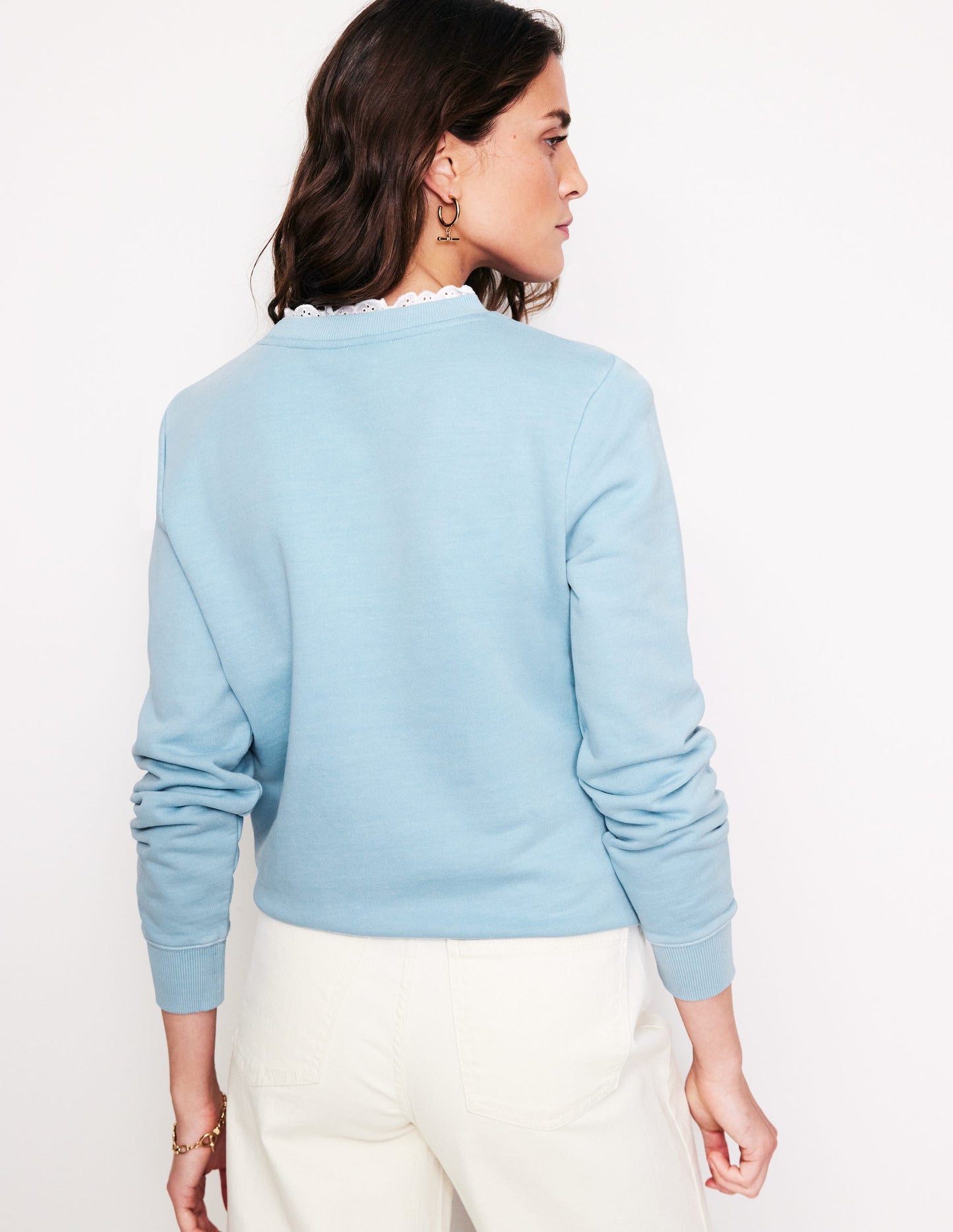 Broderie Trim Sweatshirt-Sky Blue