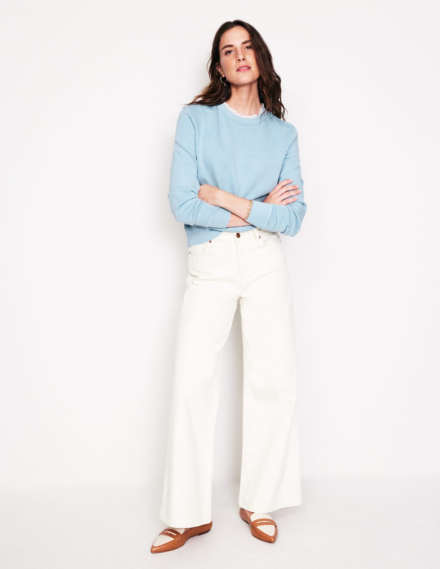 Broderie Trim Sweatshirt-Sky Blue