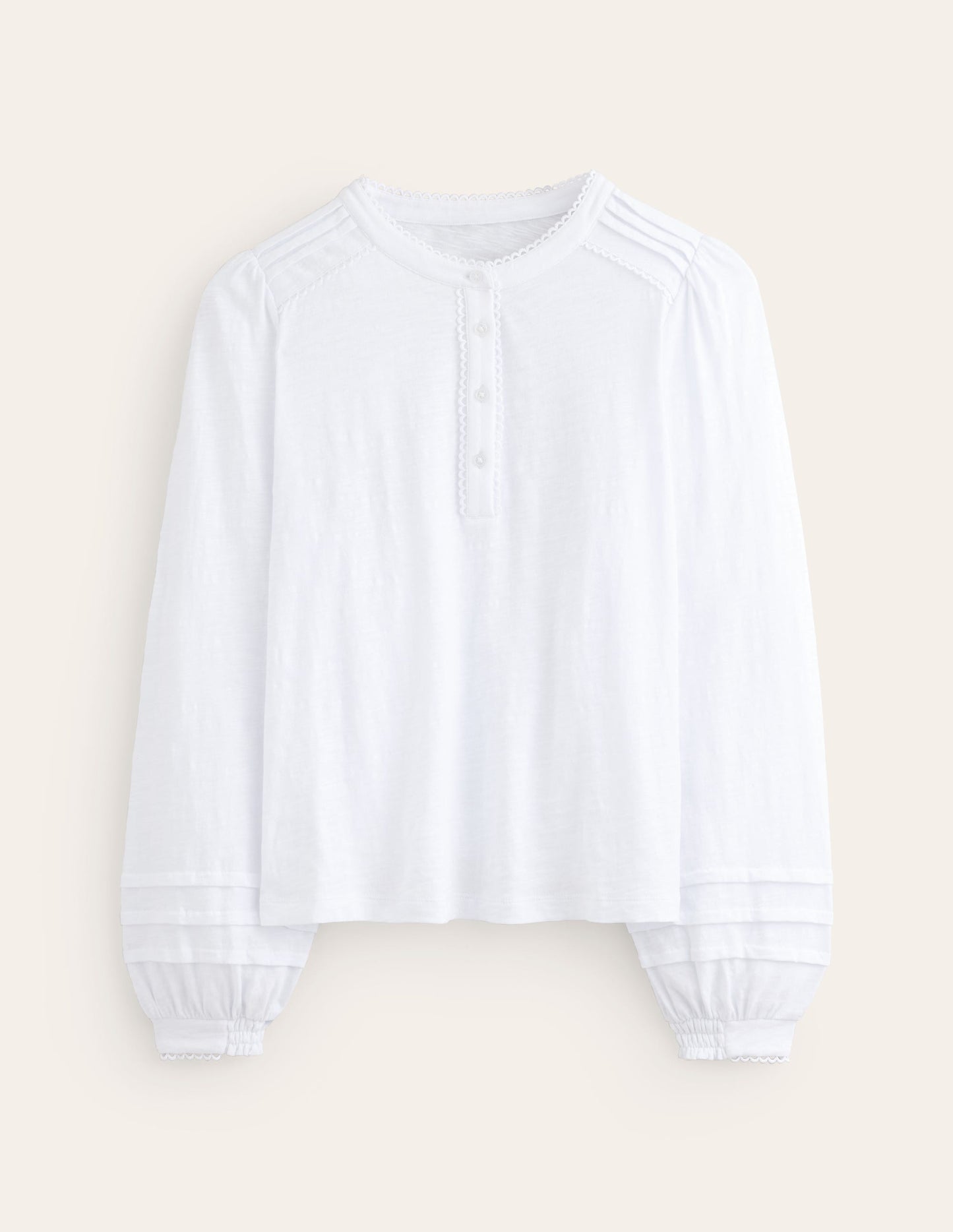 Henrietta Pintuck Henley Top-White