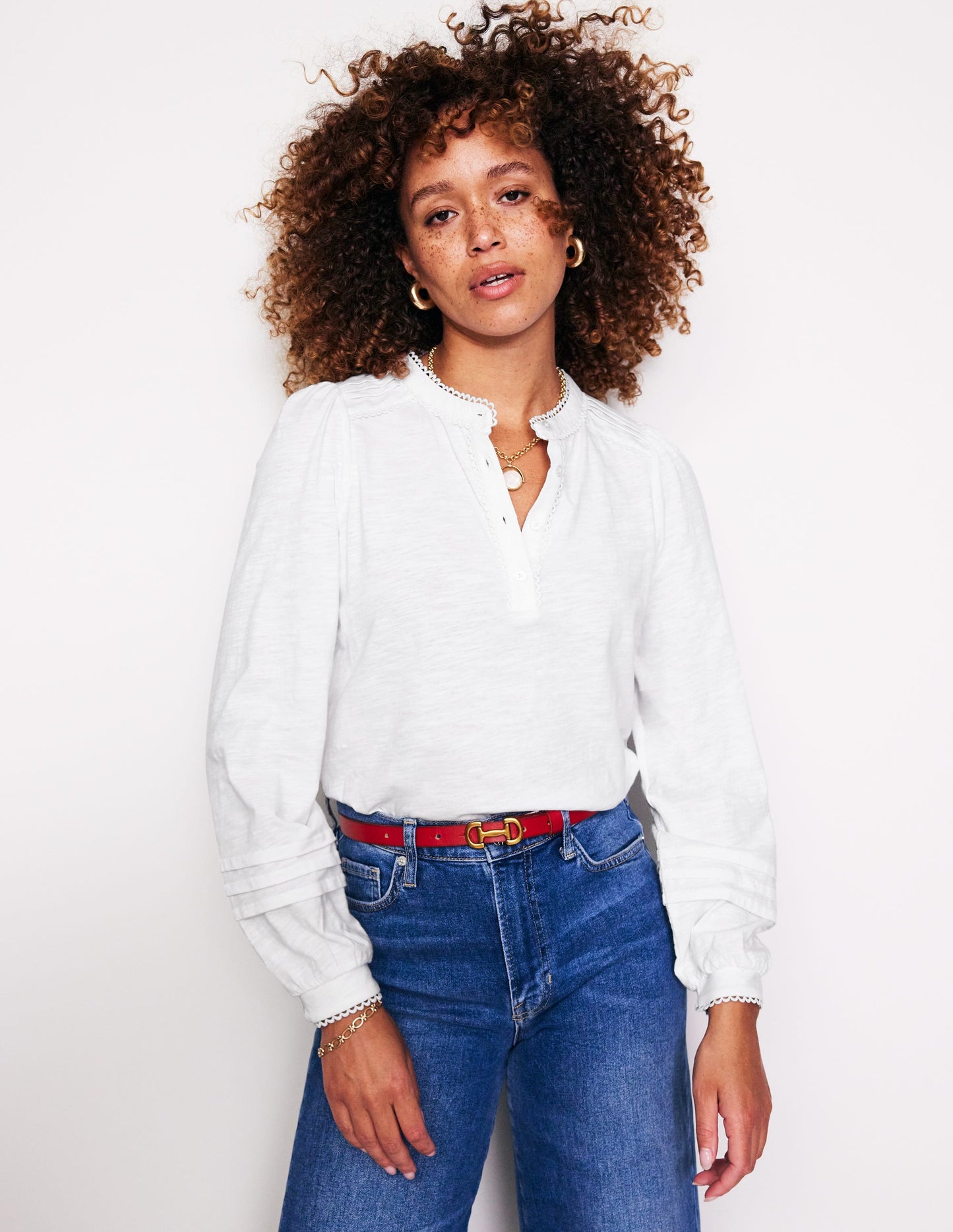 Henrietta Pintuck Henley Top-White