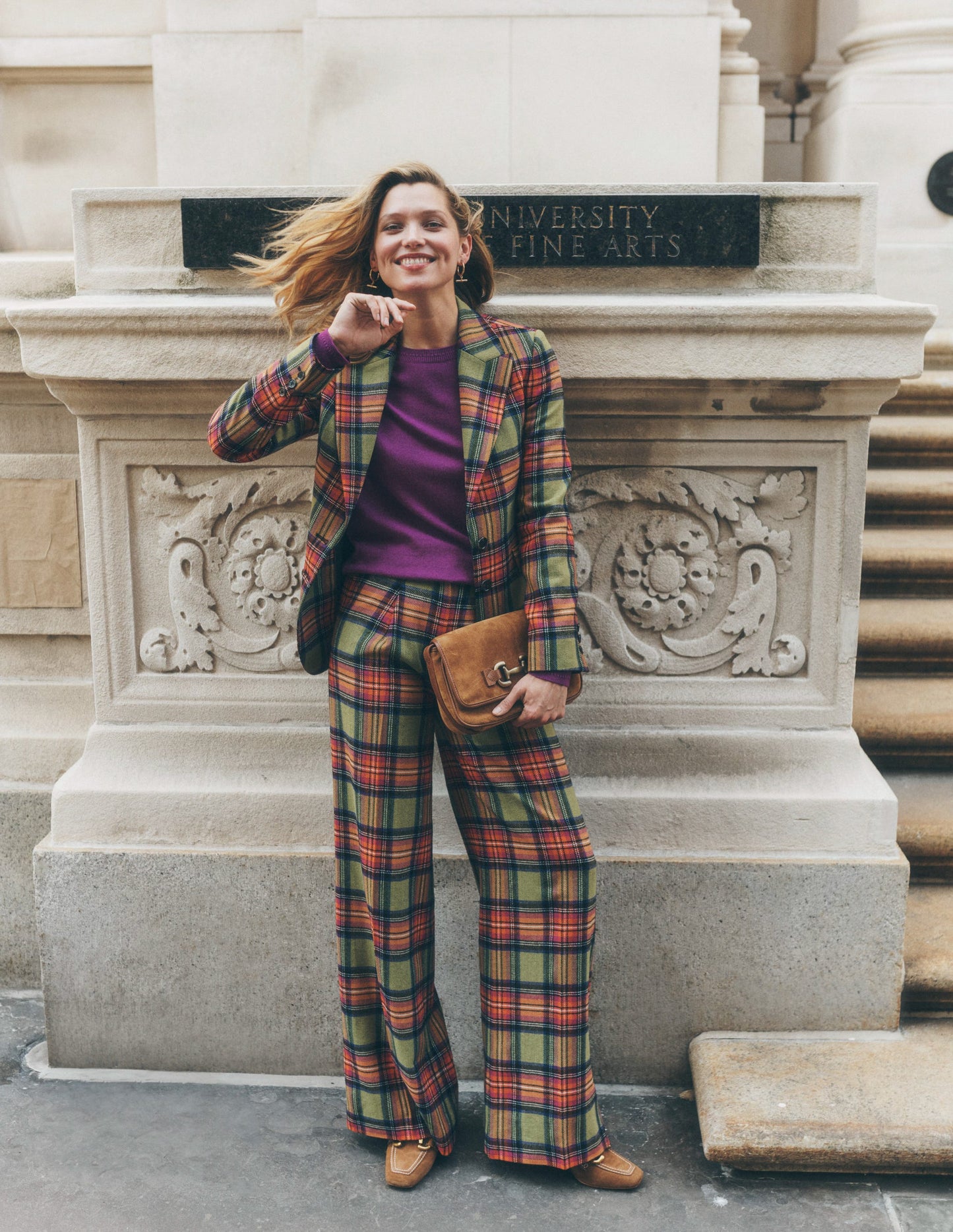 Marylebone Wool-Blend Blazer-Green and Purple Check