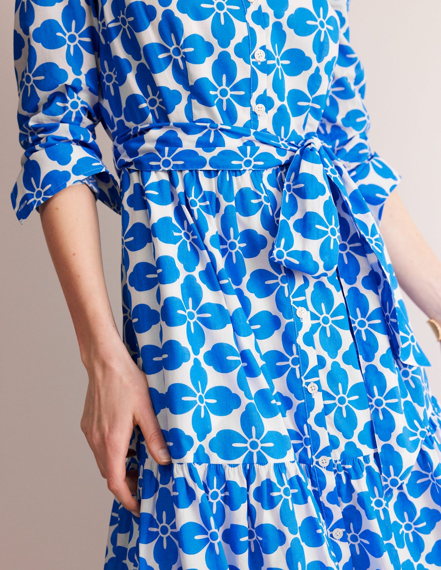 Flo Cotton Midi Shirt Dress-Indigo Bunting, Floral Tile