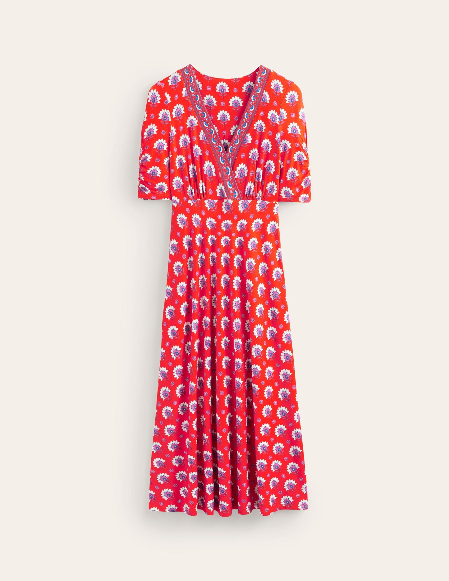 Rebecca Jersey Midi Tea Dress-Mandarin, Passion Geo