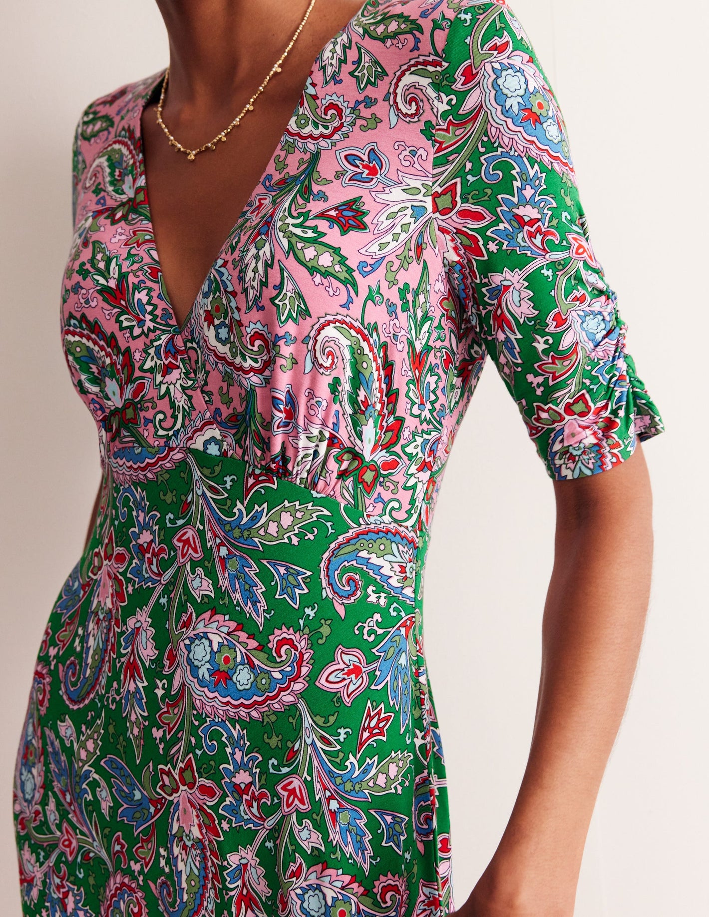 Rebecca Jersey Midi Tea Dress-Cashmere Rose, Paisley Azure