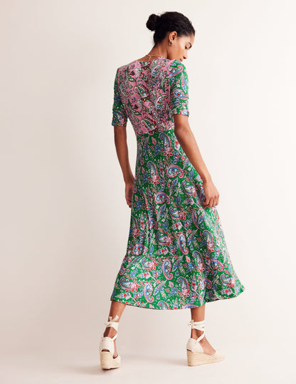 Rebecca Jersey Midi Tea Dress-Cashmere Rose, Paisley Azure