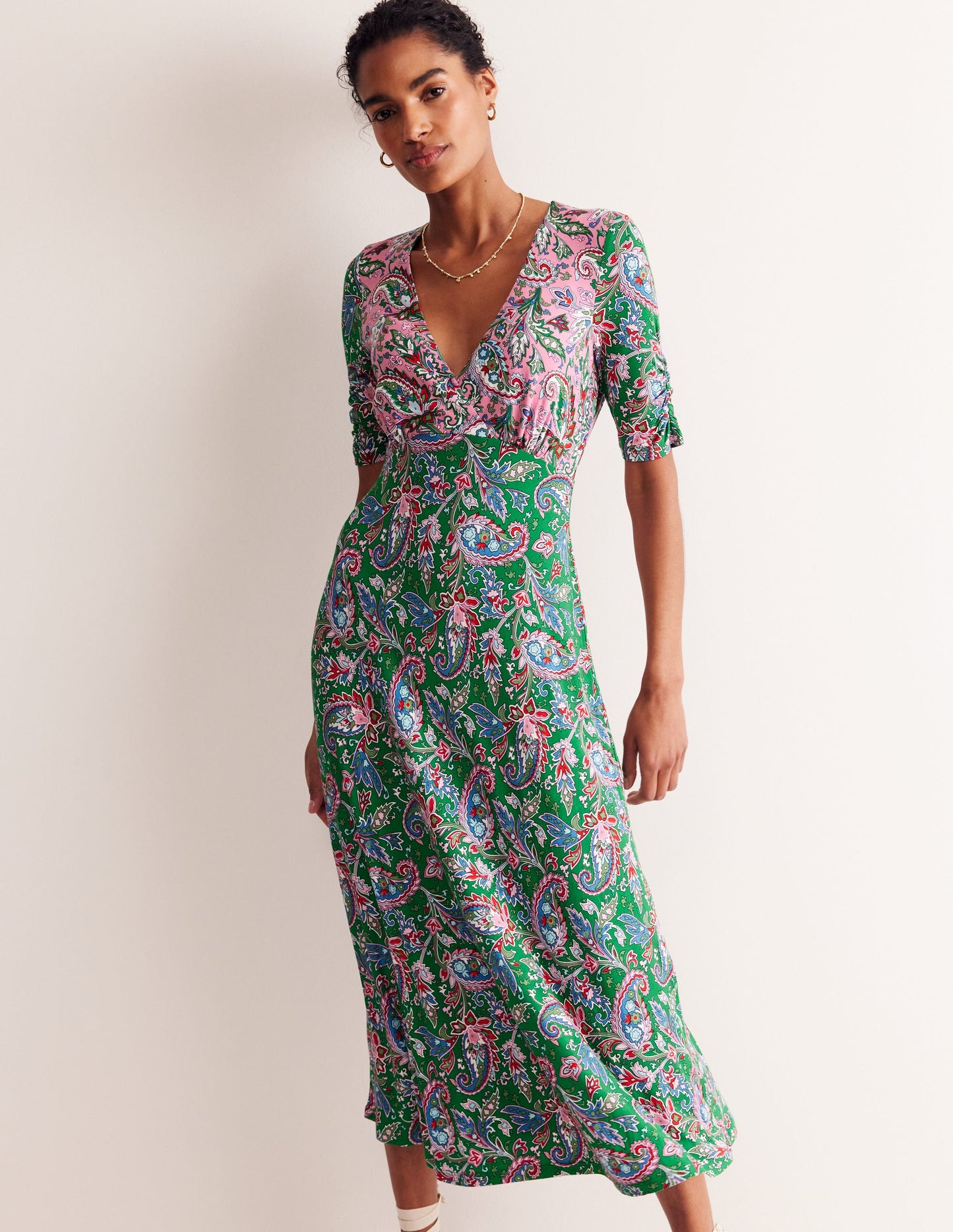 Rebecca Jersey Midi Tea Dress-Cashmere Rose, Paisley Azure