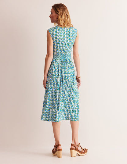 Thea Sleeveless Midi Dress-Green Tambourine, Daisies