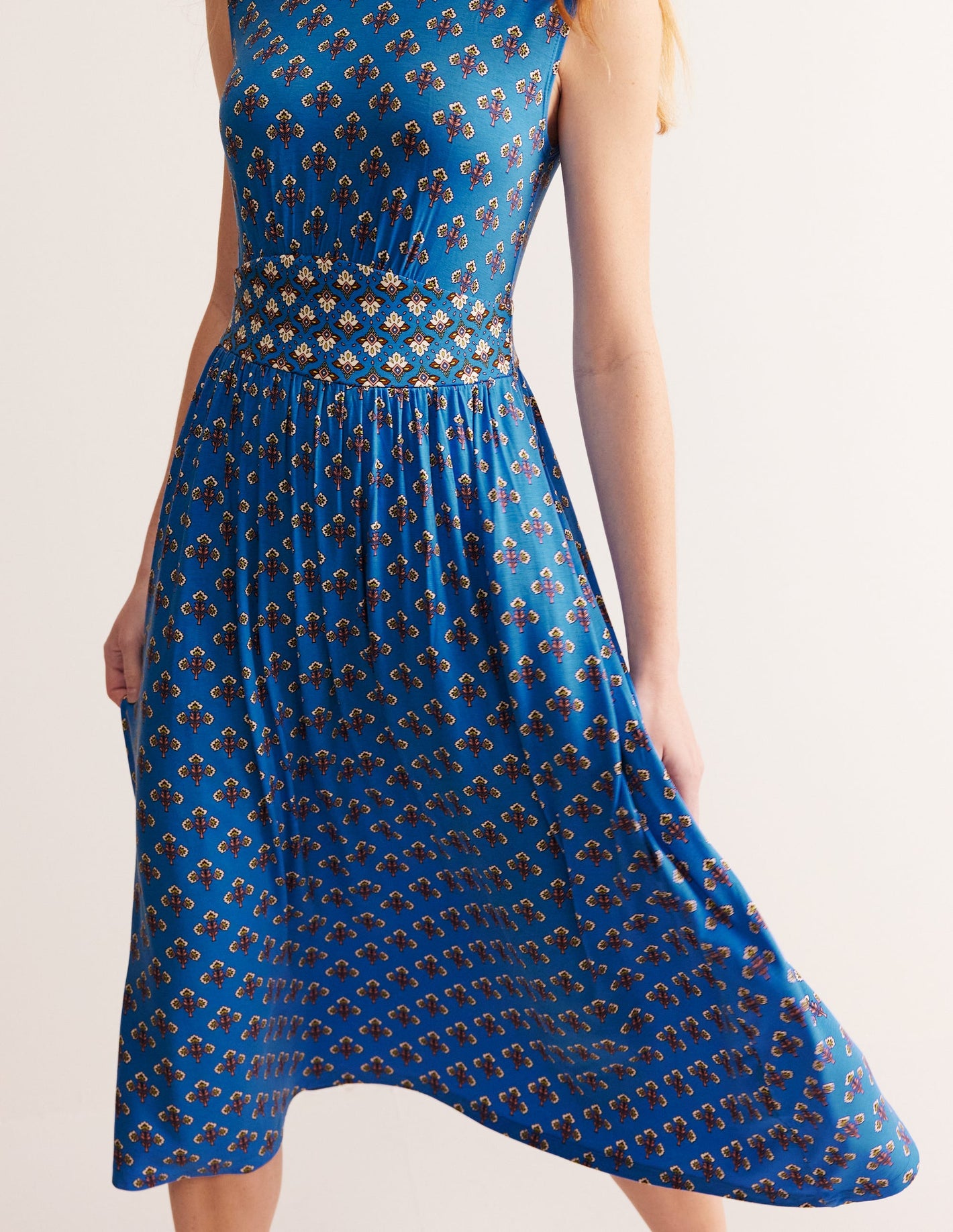 Thea Sleeveless Midi Dress-Indigo Bunting, Passion Stem