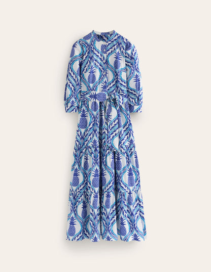 Alba Tiered Cotton Maxi Dress-Surf The Web, Pineapple Wave