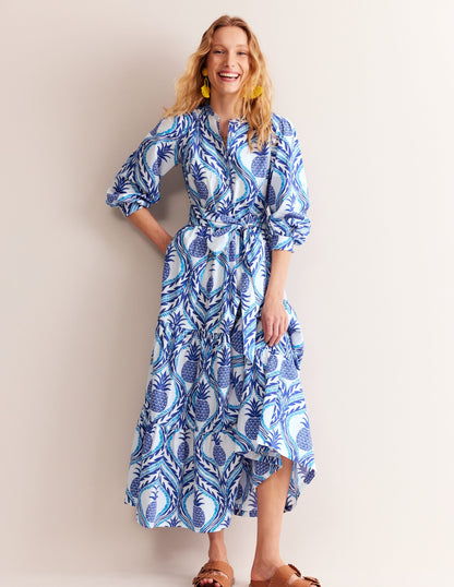 Alba Tiered Cotton Maxi Dress-Surf The Web, Pineapple Wave