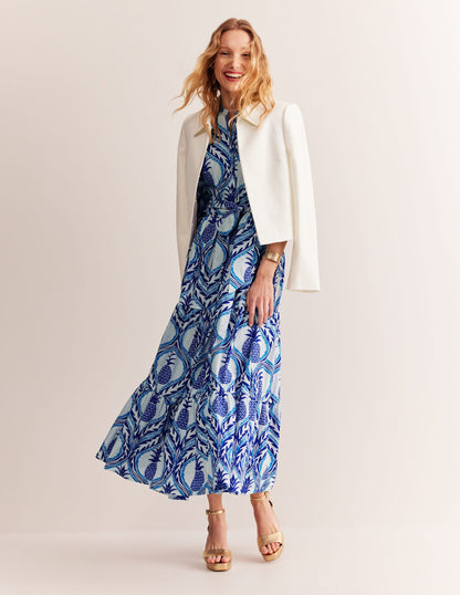 Alba Tiered Cotton Maxi Dress-Surf The Web, Pineapple Wave