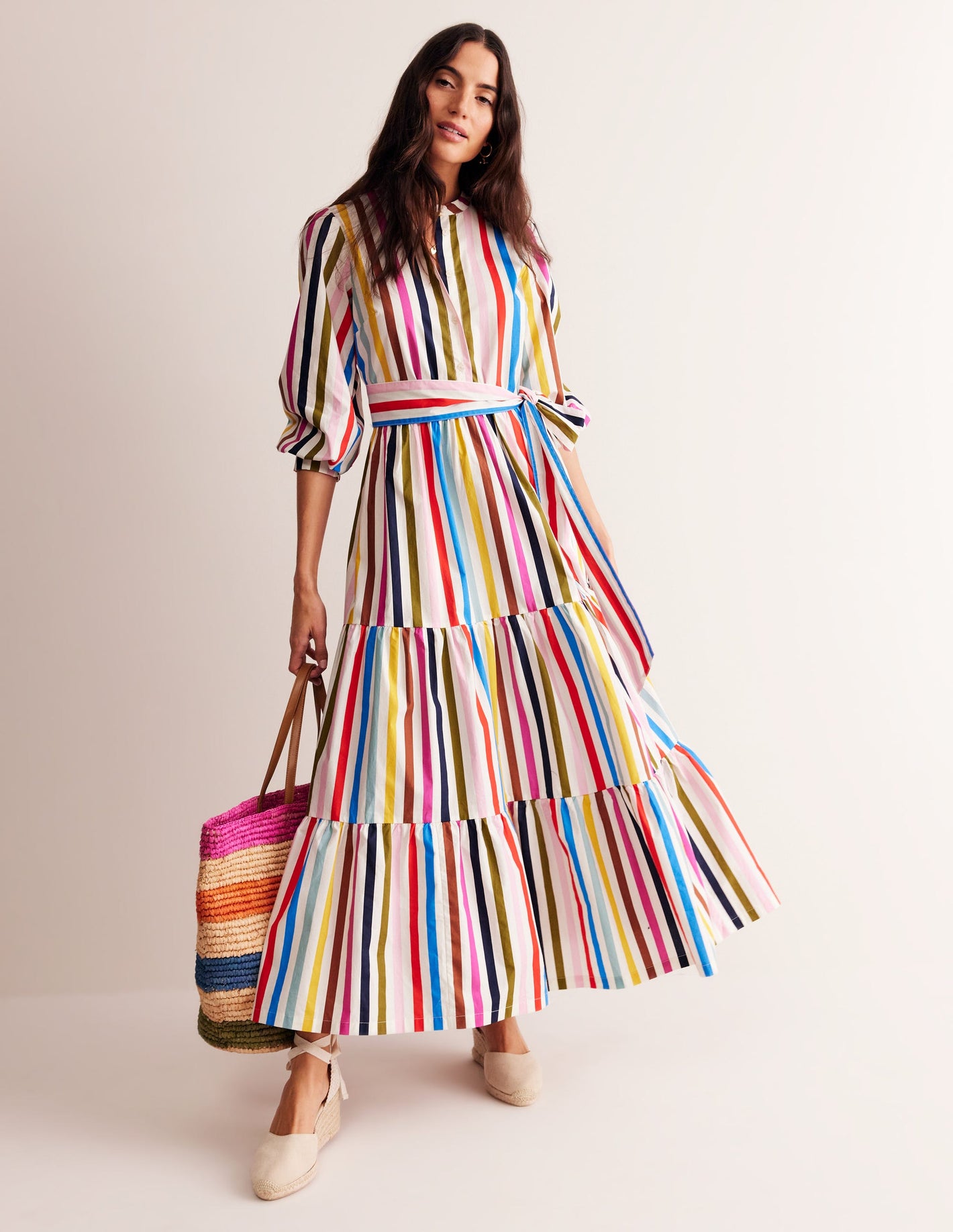 Alba Tiered Cotton Maxi Dress-Multistripe