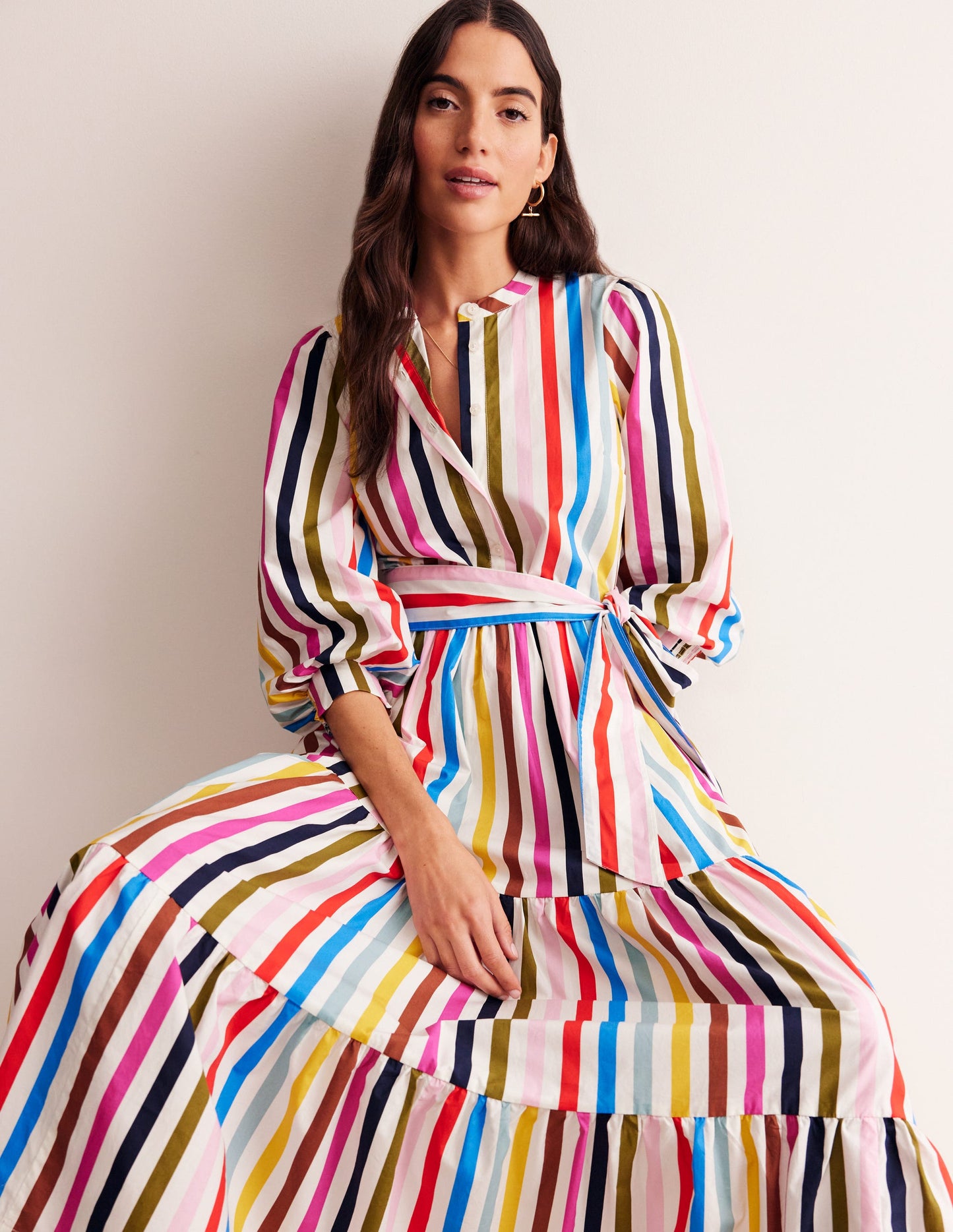 Alba Tiered Cotton Maxi Dress-Multistripe