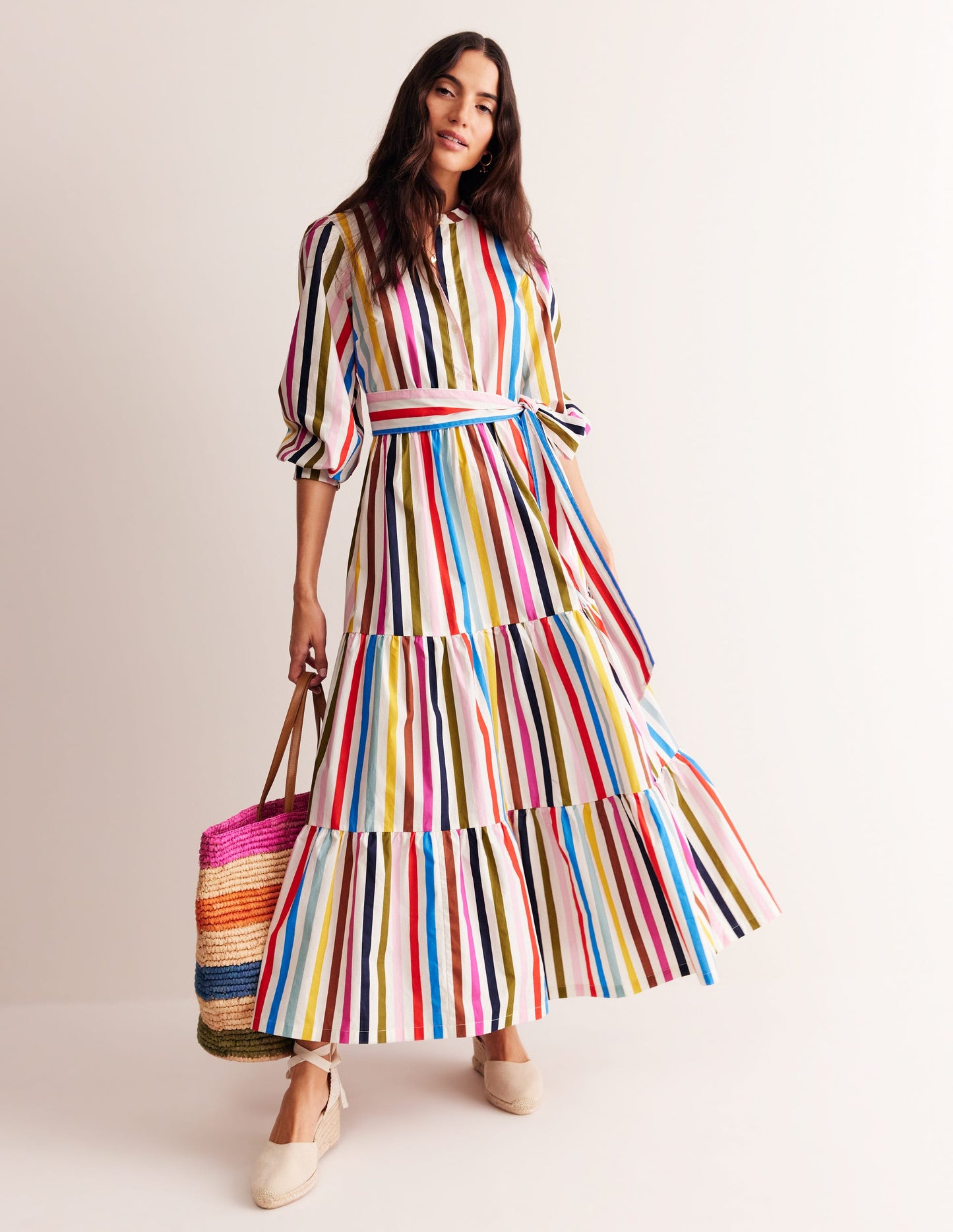 Alba Tiered Cotton Maxi Dress-Multistripe