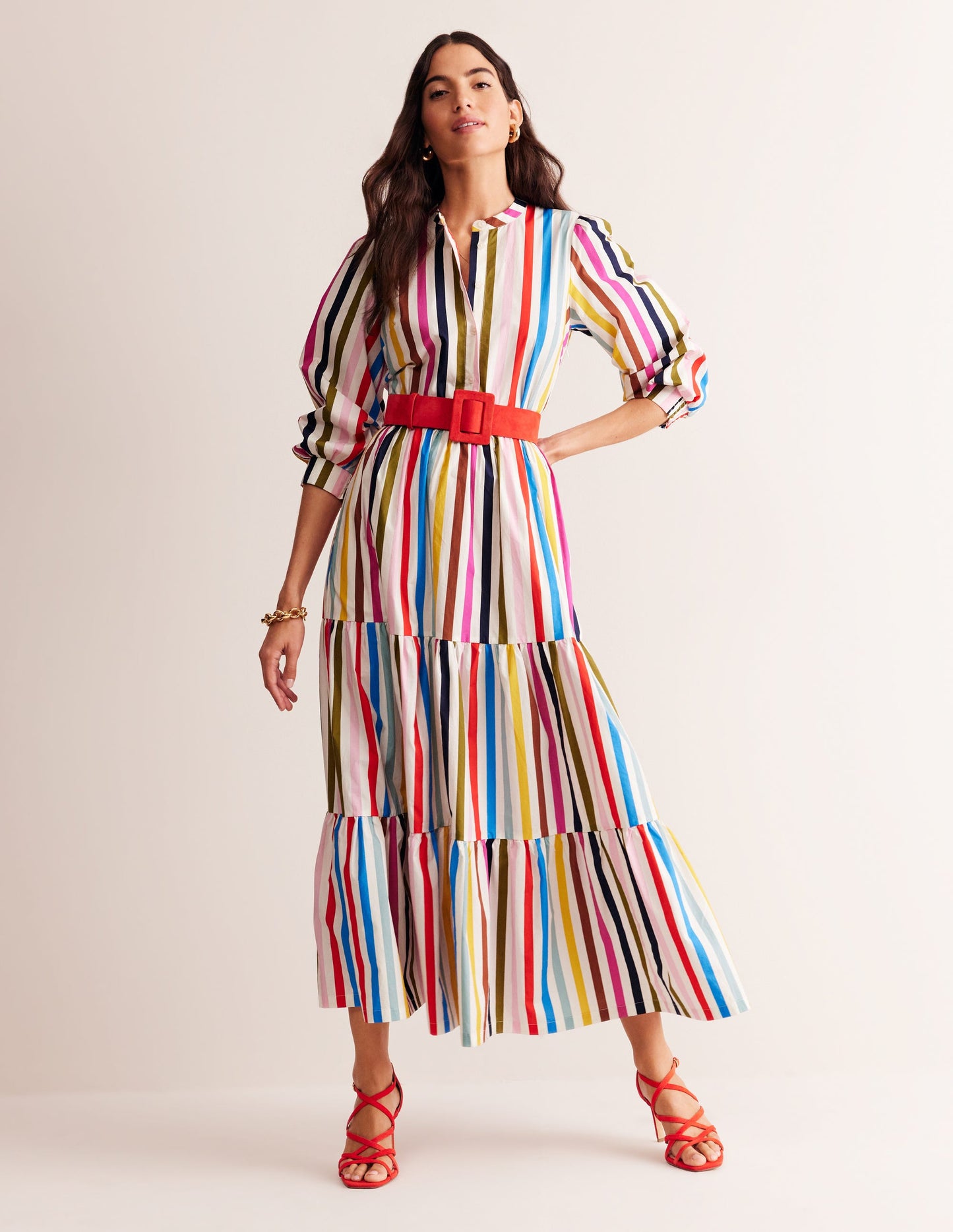 Alba Tiered Cotton Maxi Dress-Multistripe