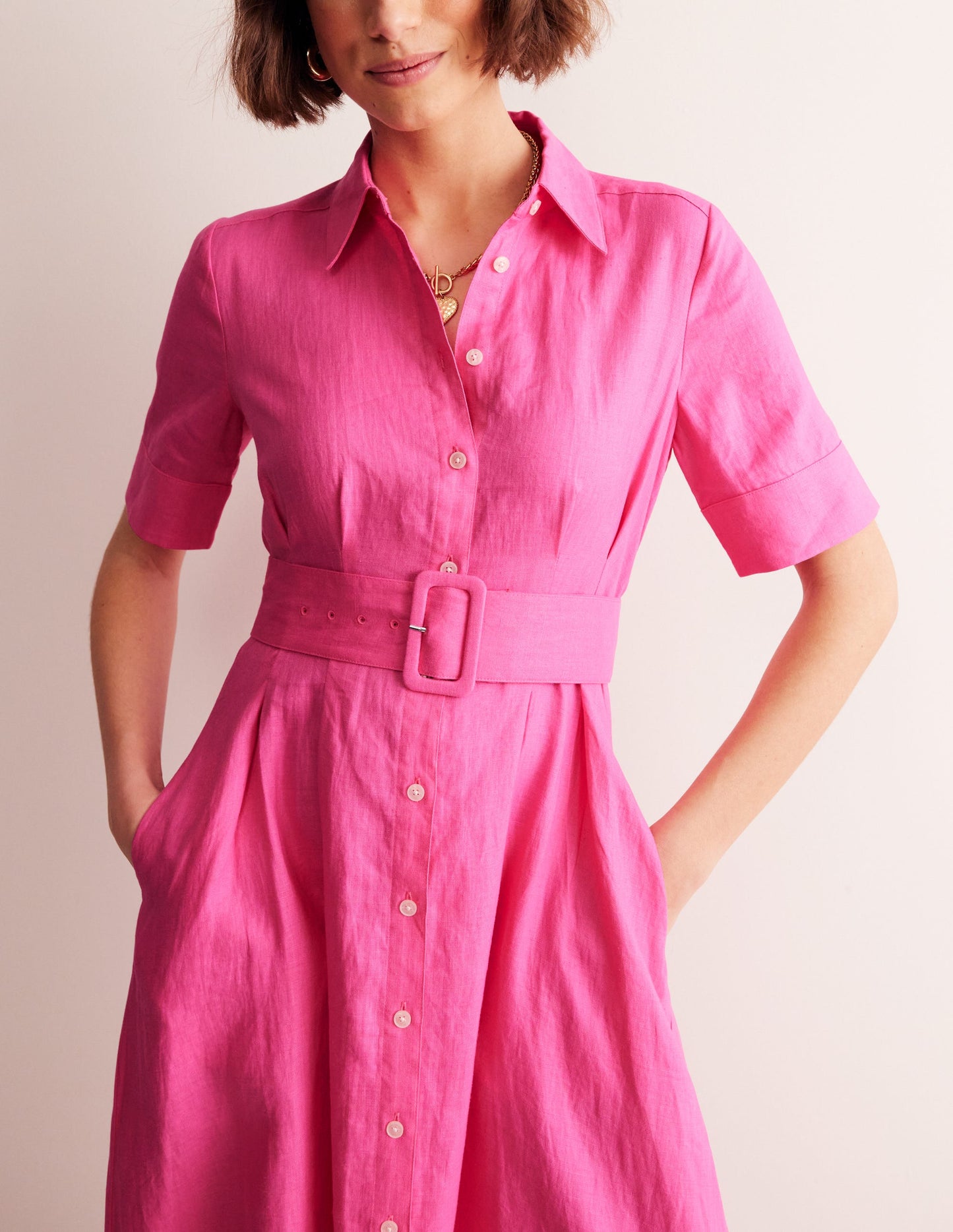 Louise Linen Midi Shirt Dress-Sangria Sunset