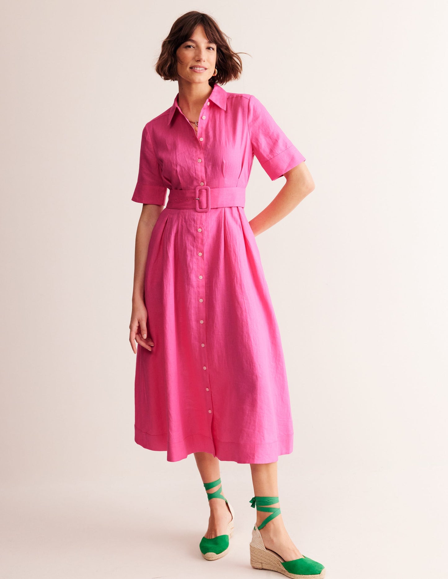 Louise Linen Midi Shirt Dress-Sangria Sunset