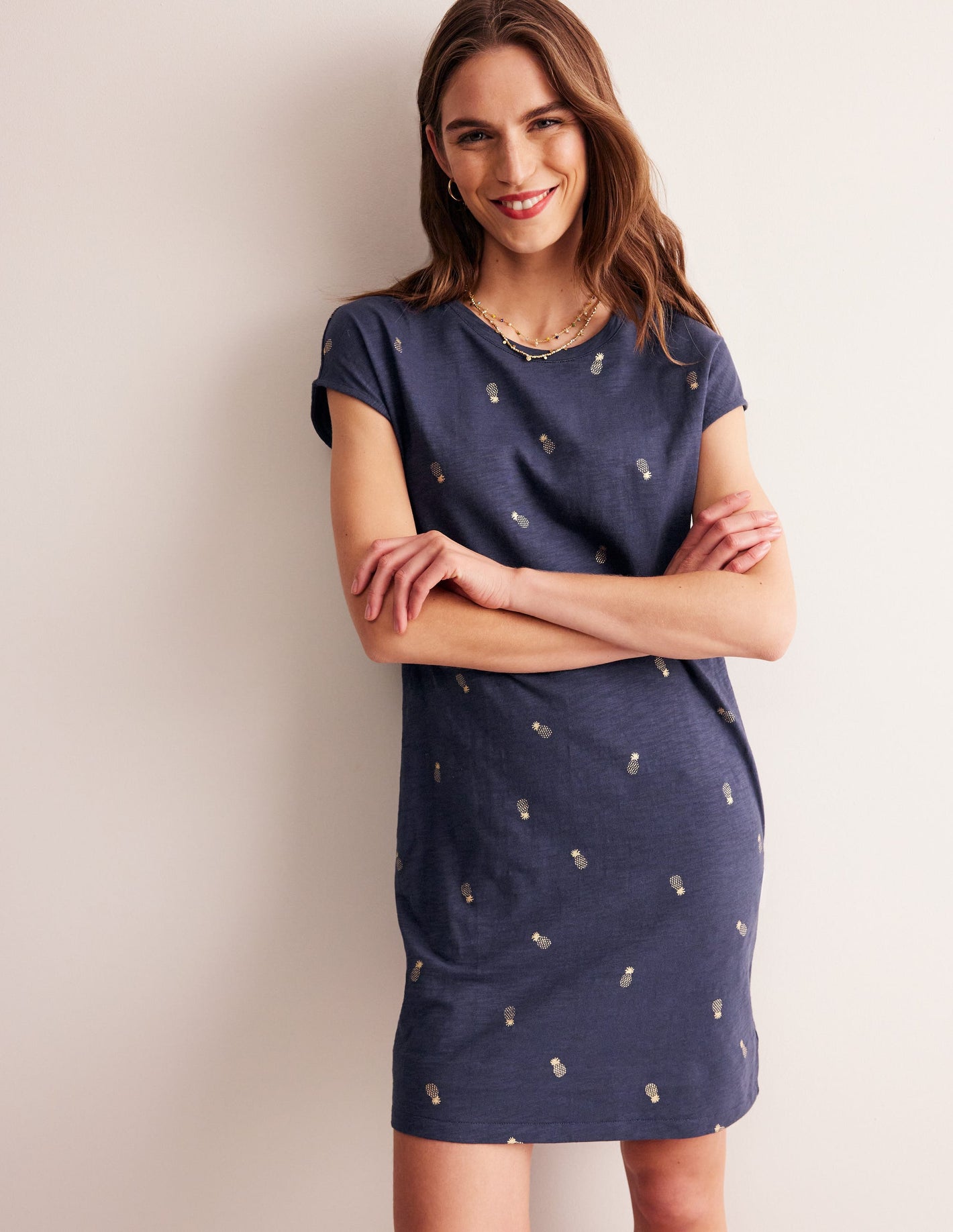 Leah Jersey T-shirt Dress-French Navy, Pineapple Foil