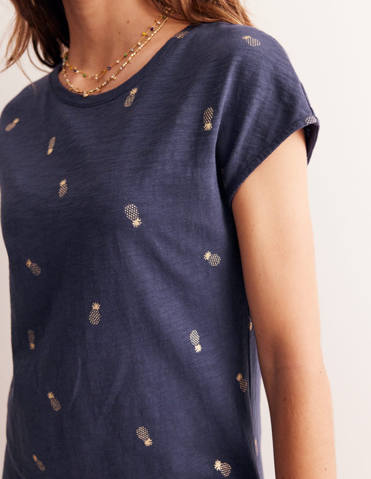 Leah Jersey T-shirt Dress-French Navy, Pineapple Foil