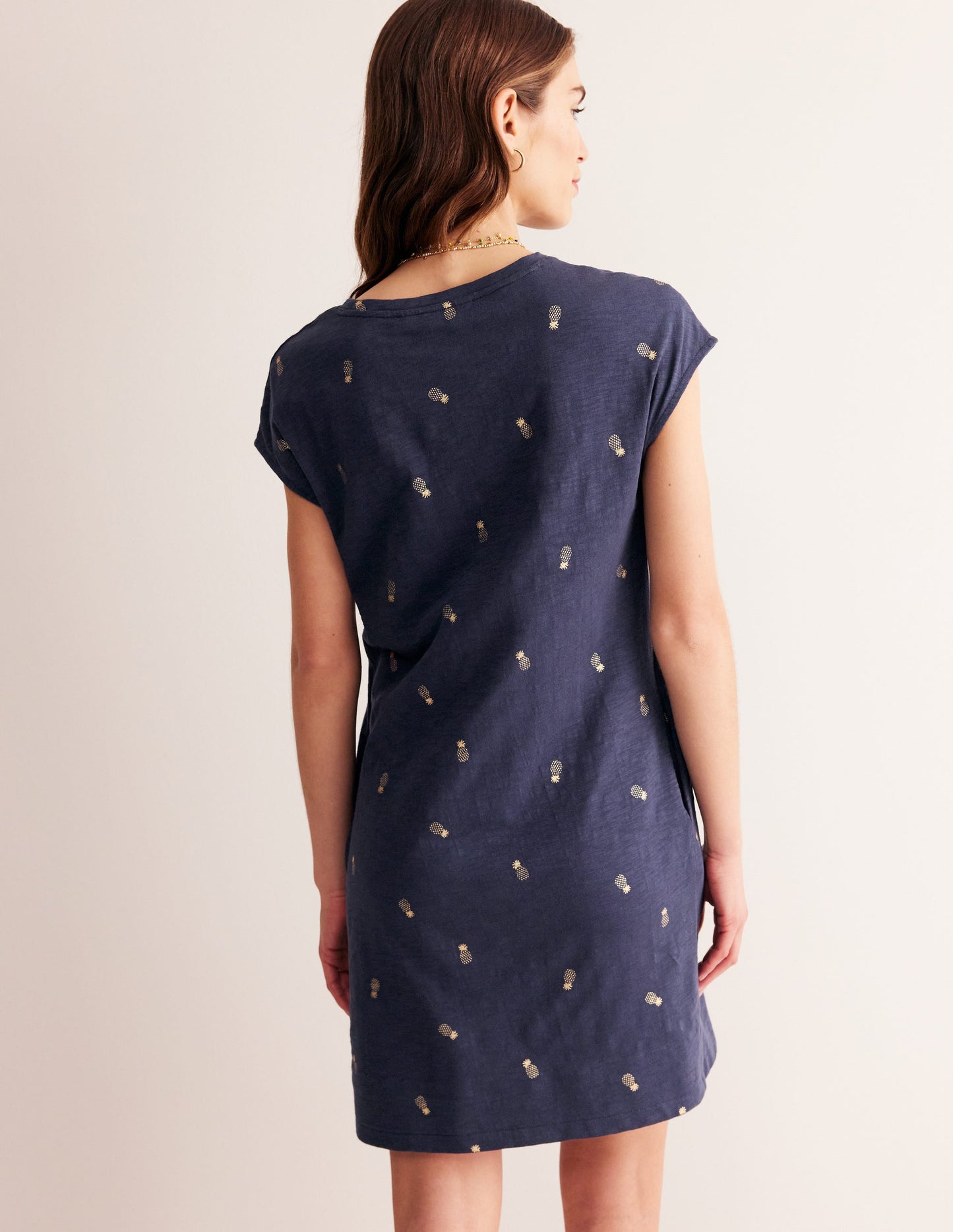 Leah Jersey T-shirt Dress-French Navy, Pineapple Foil