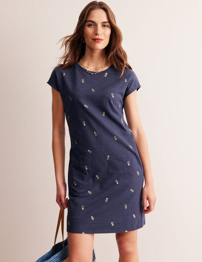 Leah Jersey T-shirt Dress-French Navy, Pineapple Foil