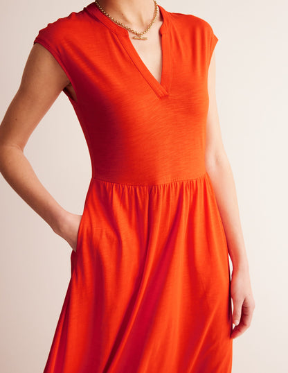 Chloe Notch Jersey Midi Dress-Mandarin Orange