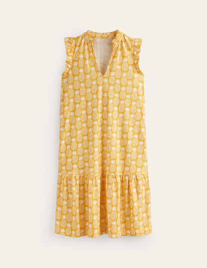 Daisy Jersey Short Tier Dress-Ceylon Yellow, Pineapple Geo