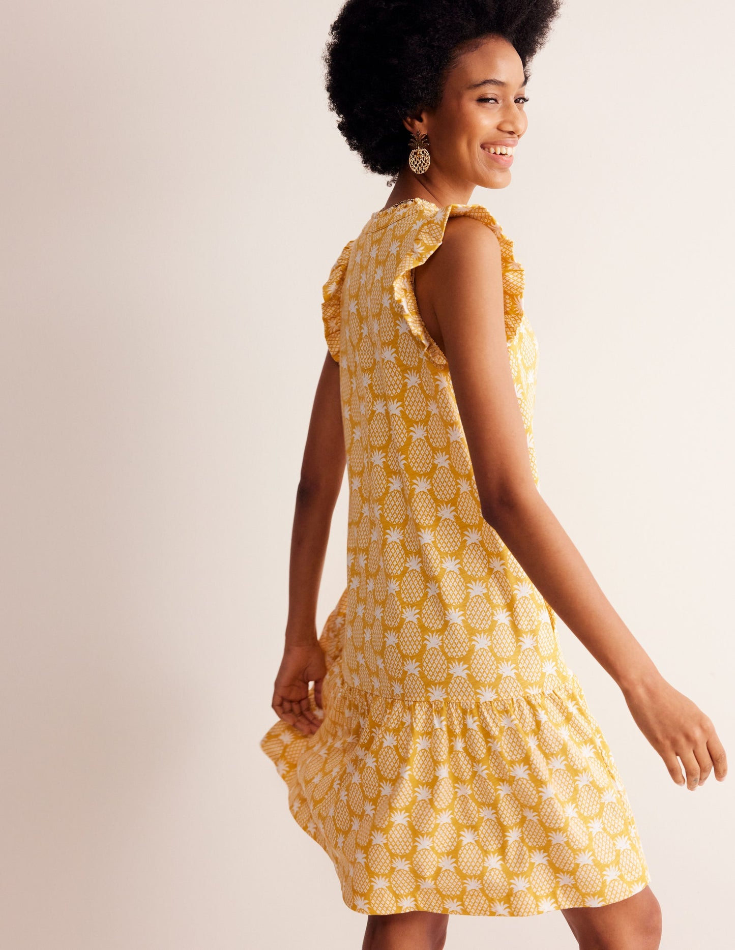 Daisy Jersey Short Tier Dress-Ceylon Yellow, Pineapple Geo