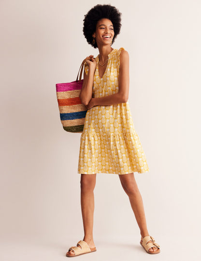 Daisy Jersey Short Tier Dress-Ceylon Yellow, Pineapple Geo