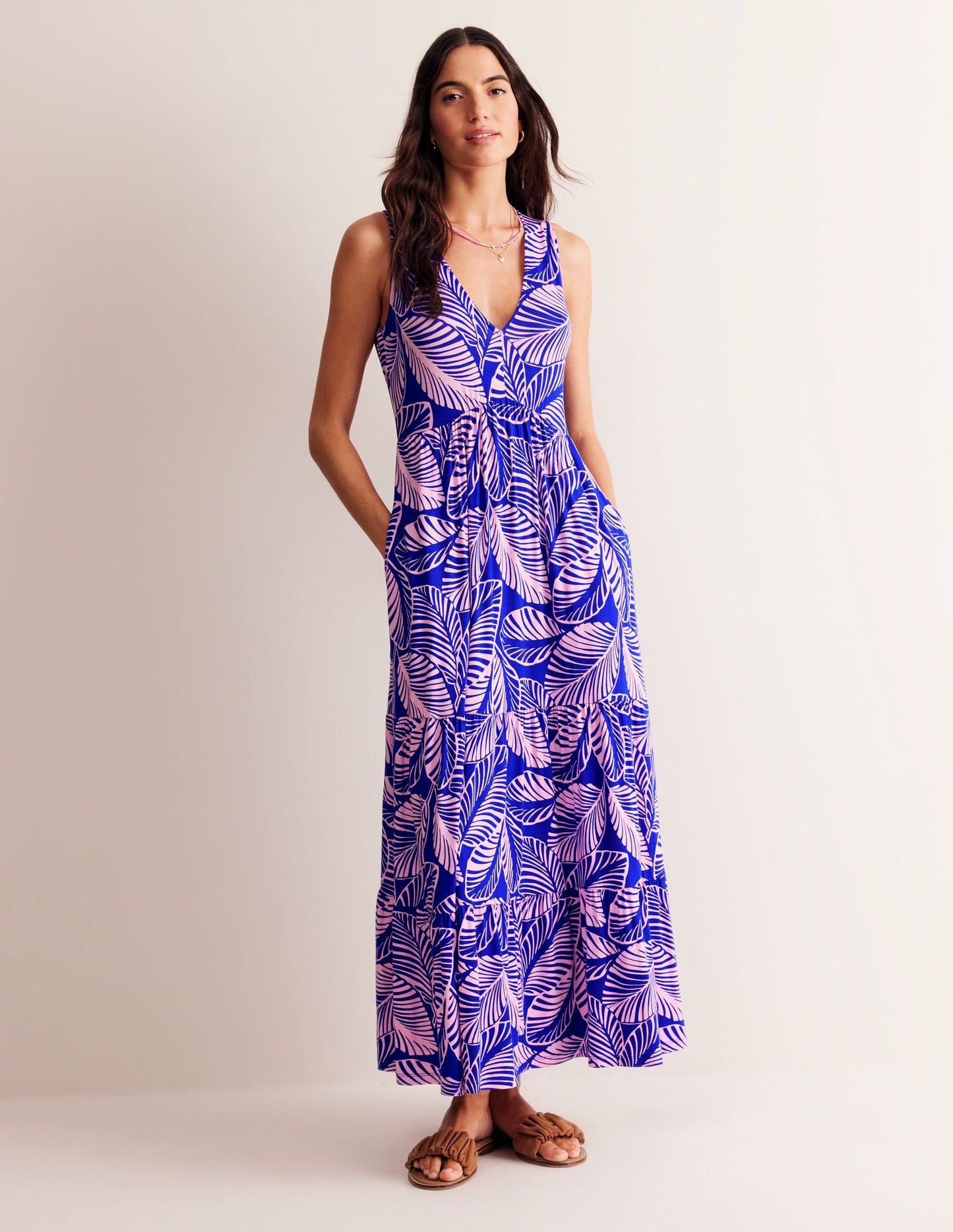 Sylvia Jersey Maxi Tier Dress-Surf The Web, Calathea Leaf