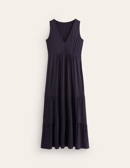 Sylvia Jersey Maxi Tier Dress-Navy