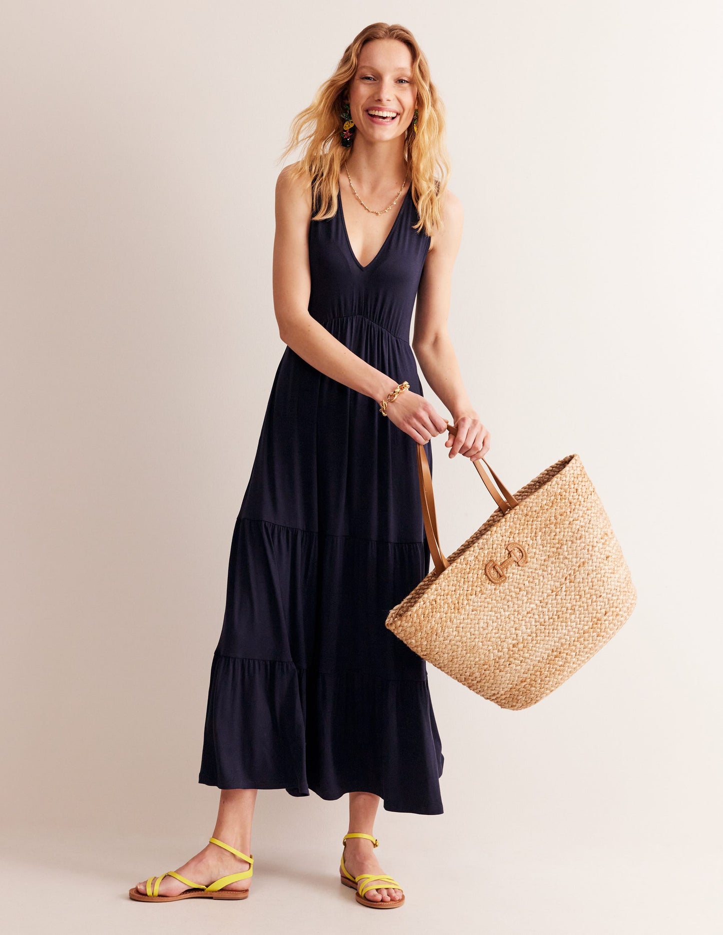 Sylvia Jersey Maxi Tier Dress-Navy