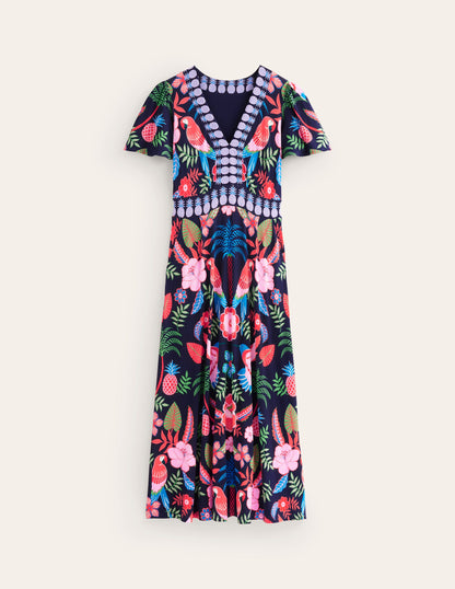 Ellie Flutter Maxi Tea Dress-Multi, Tropic Parrot