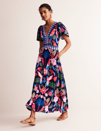 Ellie Flutter Maxi Tea Dress-Multi, Tropic Parrot