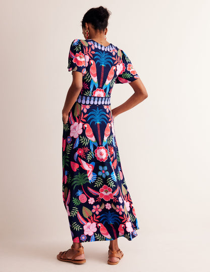 Ellie Flutter Maxi Tea Dress-Multi, Tropic Parrot