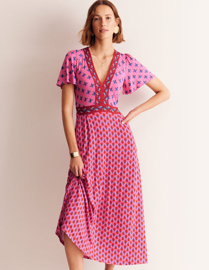 Ellie Flutter Maxi Tea Dress-Sangria Sunset, Petal Charm