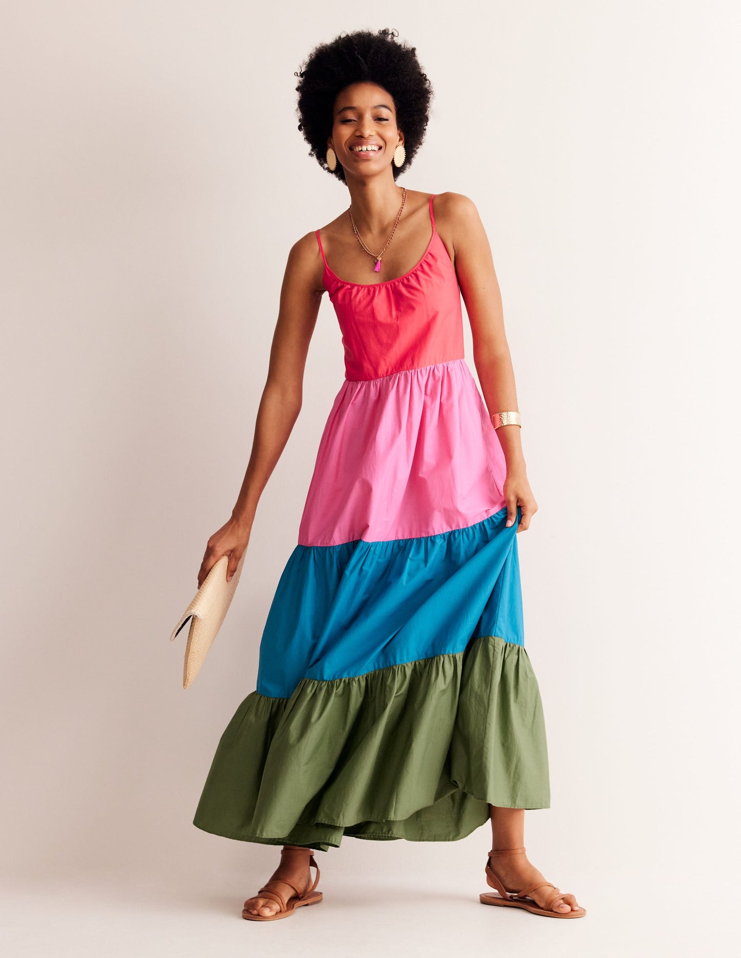 Trapeze Cotton Maxi Dress-Colourblock