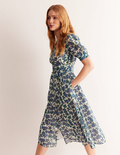 Elsa Crinkle Midi Tea Dress-Surf The Web, Paisley Wave