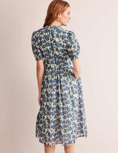 Elsa Crinkle Midi Tea Dress-Surf The Web, Paisley Wave