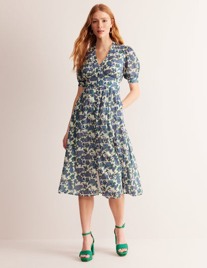 Elsa Crinkle Midi Tea Dress-Surf The Web, Paisley Wave