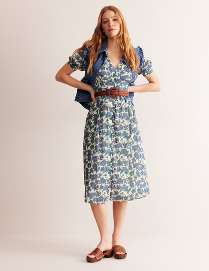 Elsa Crinkle Midi Tea Dress-Surf The Web, Paisley Wave