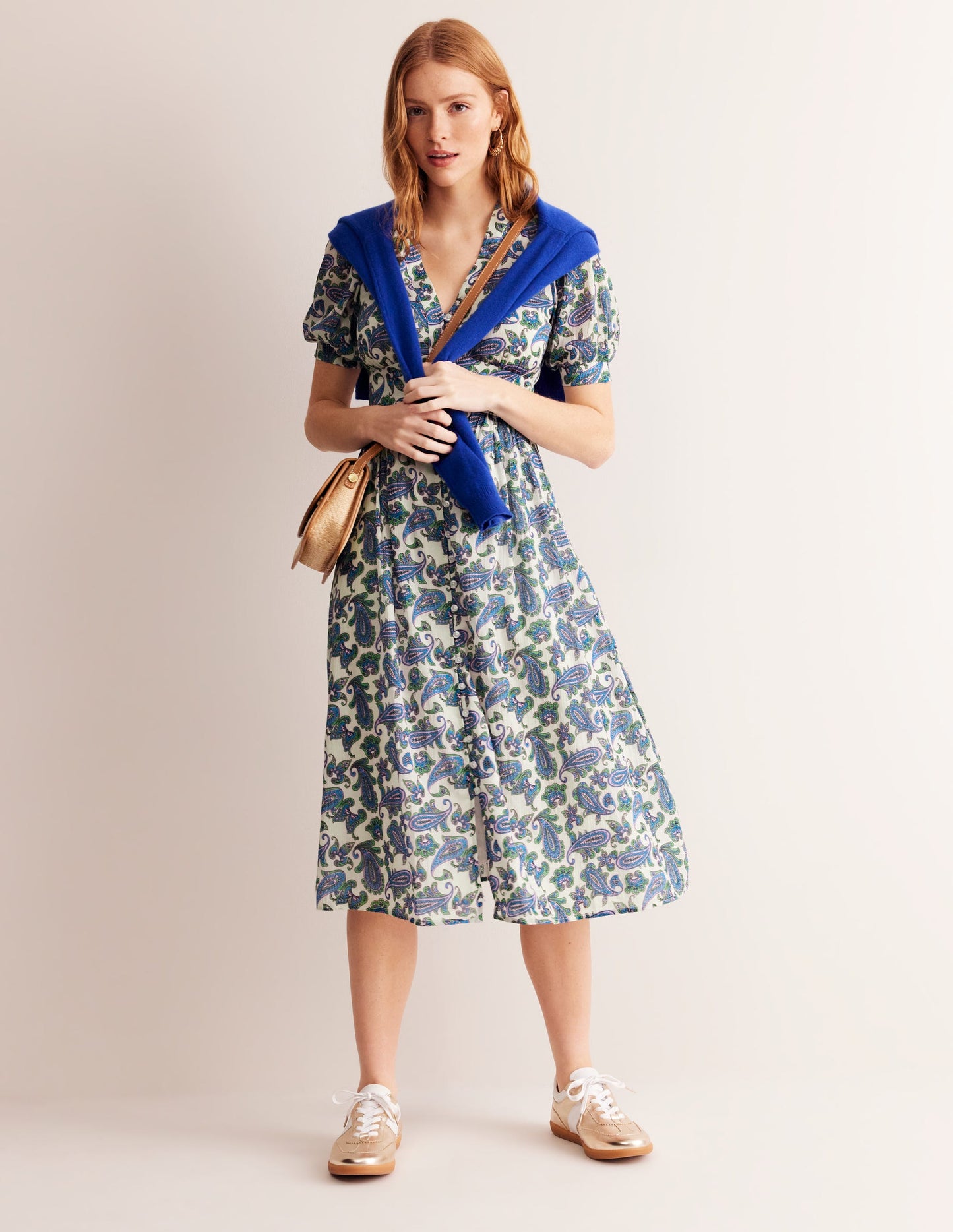 Elsa Crinkle Midi Tea Dress-Surf The Web, Paisley Wave